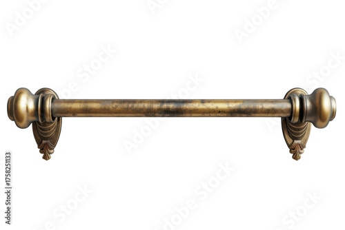 Antique brass towel bar with ornate details against a for bathroom decor ideas on transparent background
