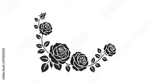 Black Rose Flourish Corner Art – Vector Illustration