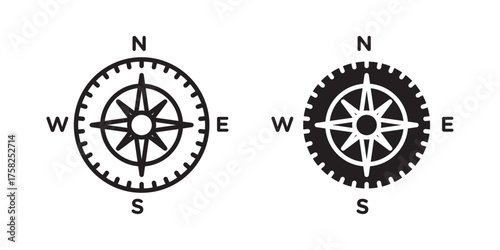 Navigation Compass Icon .Vector illustration with stroke and fill on a white background.