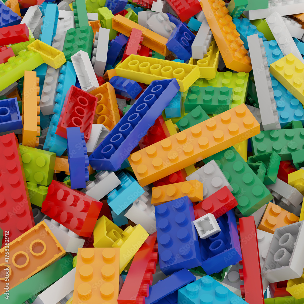 Fototapeta premium Constructor set (Lego like) pile isolated transparent background 3d rendering PNG