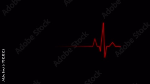Heartbeat Flatline Red Electrocardiogram Line on transparent background, showing a heartbeat transitioning to a flatline
