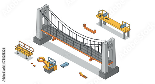 Isometric construction set for building an iconic suspension bridge
