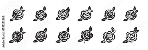 Black Rose Tattoo Icons – Vector Illustration Set
