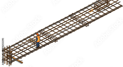 Construction worker on isometric steel framework