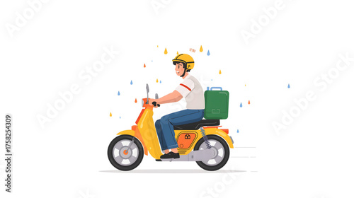 An illustrated generative image featuring a dedicated delivery courier on a motorcycle, ready to transport packages. This visual symbolizes the perseverance of delivery service workers who brave the h