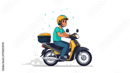 An illustrated generative image featuring a dedicated delivery courier on a motorcycle, ready to transport packages. This visual symbolizes the perseverance of delivery service workers who brave the h