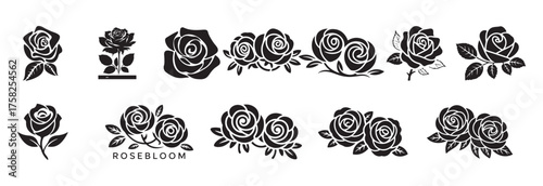Floral Decorative Roses Vector Set