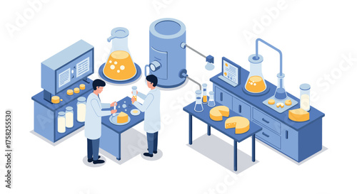 Scientists in laboratory conducting experiments with advanced equipment in is…