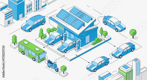 Sustainable City Transportation Electric Vehicles Charging at Solar-Powered Station