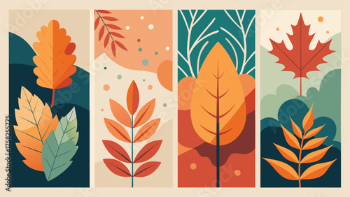 Autumn sale banners featuring colorful leaves, promoting seasonal discounts and festive shopping..eps