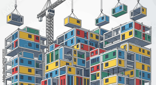 Modular Building Construction with Colorful Intermodal Shipping Containers