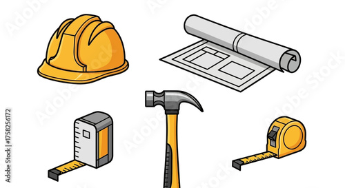 Construction and Building Tools A Set of Essential Icons for Design and Illustration Projects