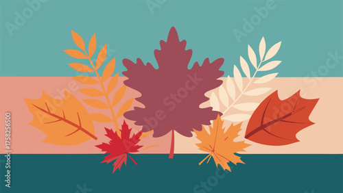 Vibrant autumn leaves serve as a background for the words autumn umn design in an artistic style..eps