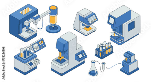 Isometric laboratory equipment set for scientific research and analysis