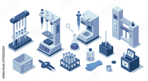 Isometric chemistry lab equipment collection: modern scientific instruments a…