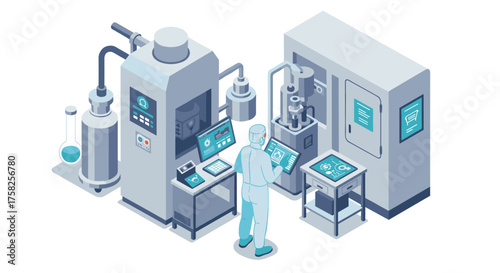 Advanced isometric smart factory with automated robotics for modern manufactu…