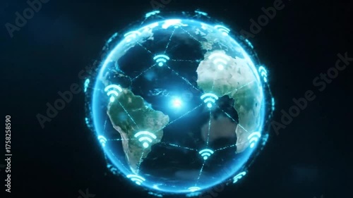 Wallpaper Mural Dynamic Animation of Planet Earth Wrapped in a Luminous Global Wi-Fi Network Grid Torontodigital.ca