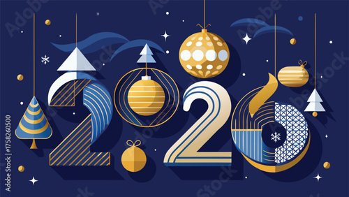 Colorful Happy New Year 2020 text with festive decorations, celebrating the arrival of the new year..eps