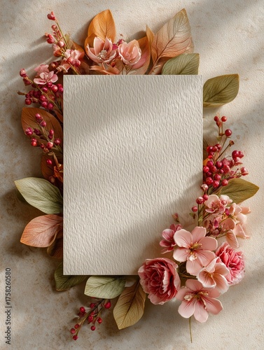Seasonal memo with Autumn foliage frame with pastel autumn foliage background and minimal autumn foliage space for planner design, floral Autumn frame.