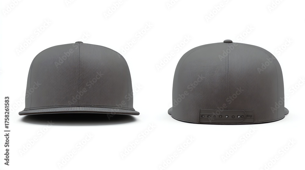 Fototapeta premium Gray Snapback Hat Mockup Front and Back on a White Background