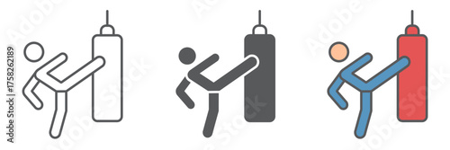 Thai fight icon, training and boxer, boxing sign, vector graphics, a linear pattern on a white background. editable stroke