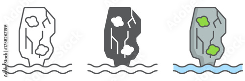 Khao phing kan icon, nature and landscape, mountain on the sea sign, vector graphics, a linear pattern on a white background. editable stroke