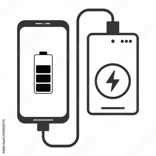 Minimalist vector illustration of a smartphone charging from a power bank simple scalable eps icon graphic design silhouette vector illustration white background