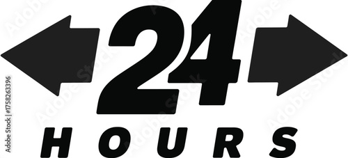 Bold 24 hours logo vector graphic minimalist design arrow icons scalable eps illustration silhouette vector illustration white background