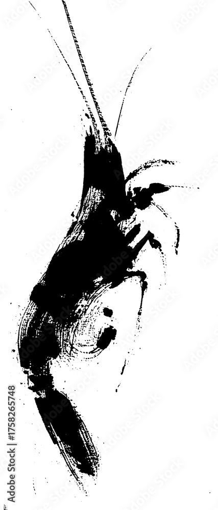 Obraz premium Calligraphy, Ink, Wind, Shrimp