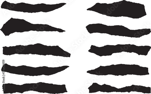 Torn Paper Edge Silhouettes Set. Realistic Ripped Paper Borders on White Background