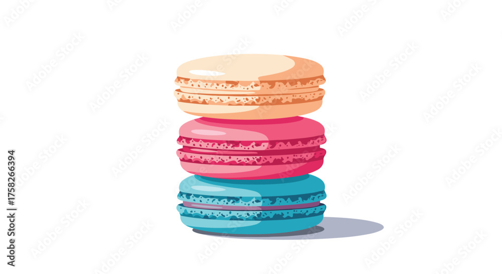 Fototapeta premium A stack of three colorful pixel art macarons in shades of peach pink and blue.