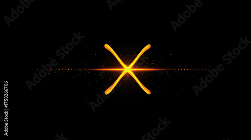 This features glowing orange symbol against black background, creating striking visual effect. design evokes sense of energy and innovation