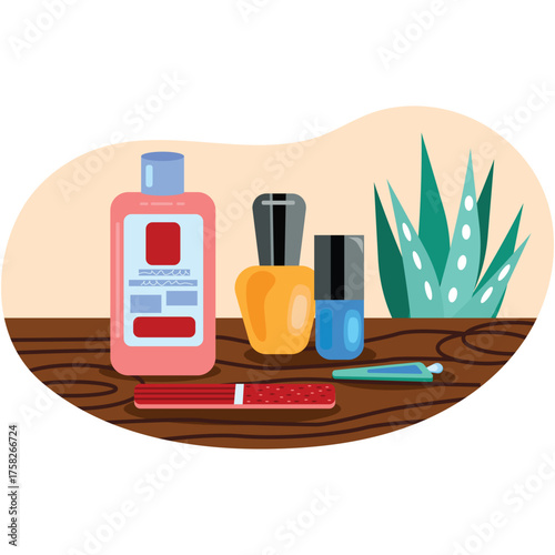 Home nail art beauty accessory on table vector