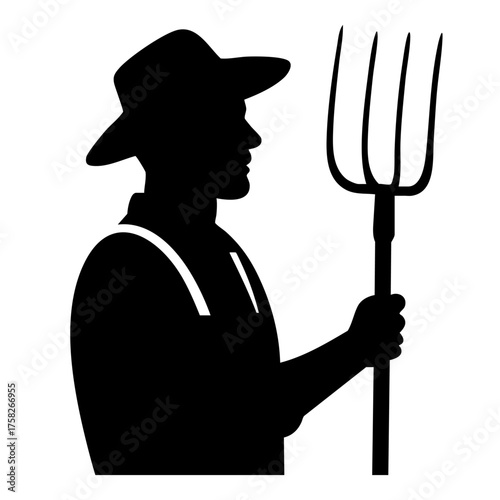 Farmer Silhouette of a man holding farming tool showing work and rural life.