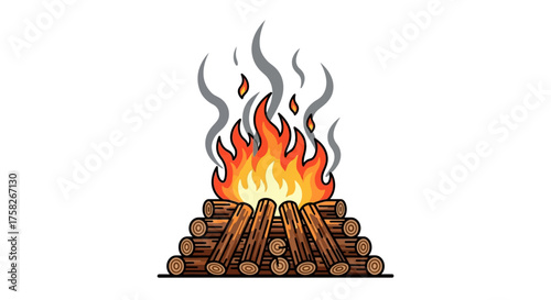 Warmth and light from a vibrant campfire burning brightly in the dark night