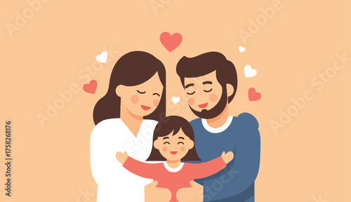 Happy Parents Daughter Illustration: Hug Family Togetherness and Affection Vector
