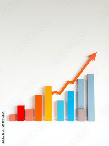 Free Download The colorful bar graph illustration displays positive upward growth with an orange arrow pointing to success on a clean white background for business presentations. - GFXLoad