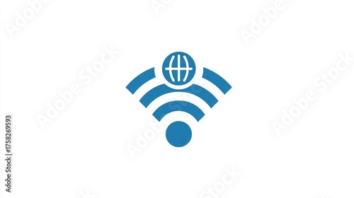 Global connectivity symbolized by a modern blue Wi-Fi signal icon with a stylized earth, representing seamless worldwide internet access and digital communication for technology and business concepts.