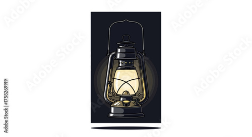 Vintage kerosene lantern with warm yellow light illuminating the darkness