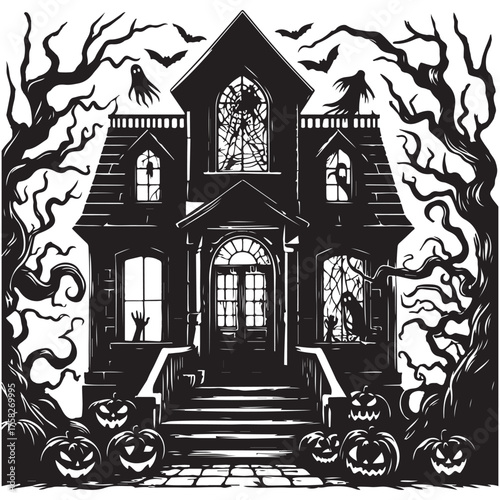 Scary haunted house window, vector image