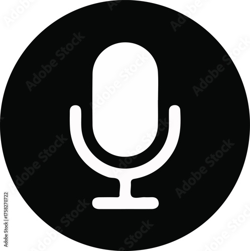 Microphone icon. white microphone call recording icon on black round circle transparent background. microphone mic icon, voice icon symbol button.