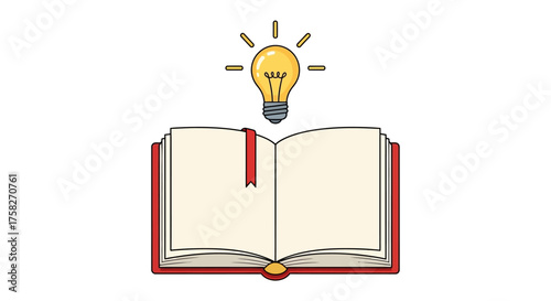 Illustration of a Book and a Light Bulb Symbolic Knowledge and Ideas