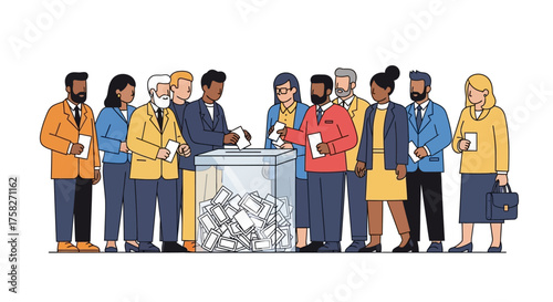 Diverse Group of People Voting in an Election at the Ballot Box