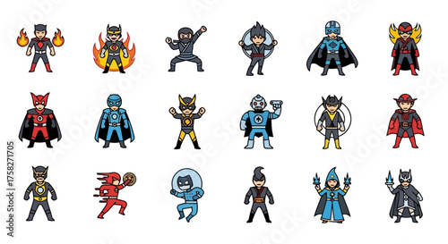 Diverse pixel art superhero collection A vibrant assortment of unique characters