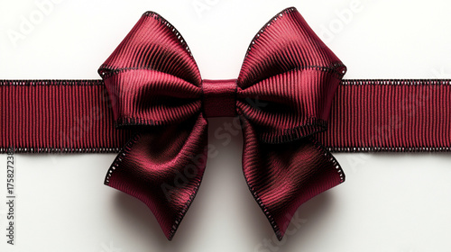 Elegant maroon ribbon bow on white background
