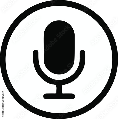 Microphone icon. white microphone call recording icon on black round circle transparent background. Mic icon, voice icon symbol button.