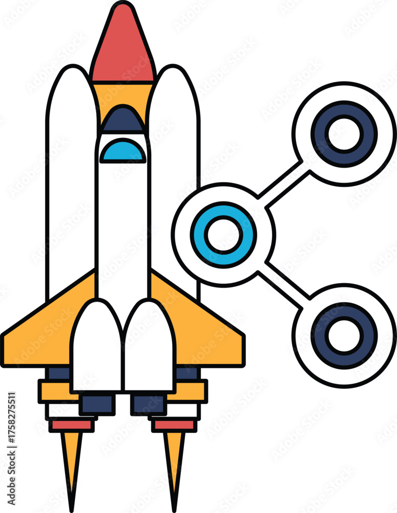 Fototapeta premium A black and white drawing of a rocket with three wheels