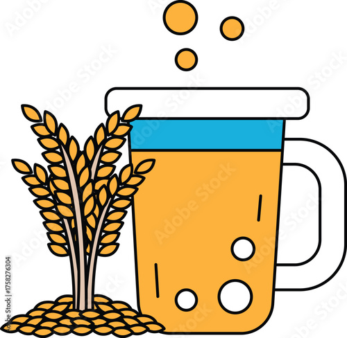 A black and white drawing of a cup with a plant in the background