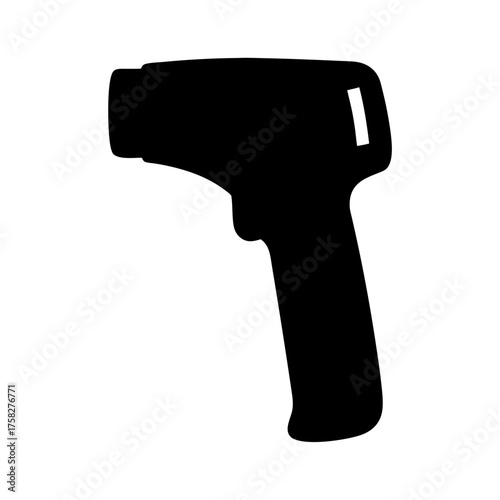 A black silhouette of a non contact infrared thermometer on white background