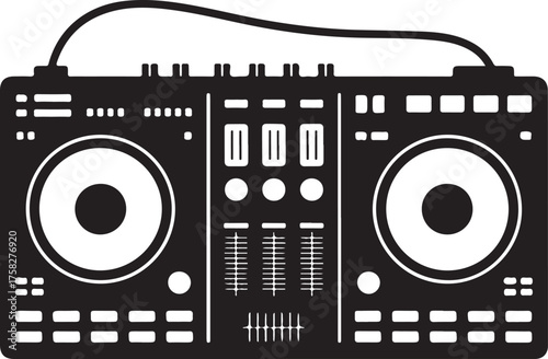 black silhouette of dj mixer on white background, vector